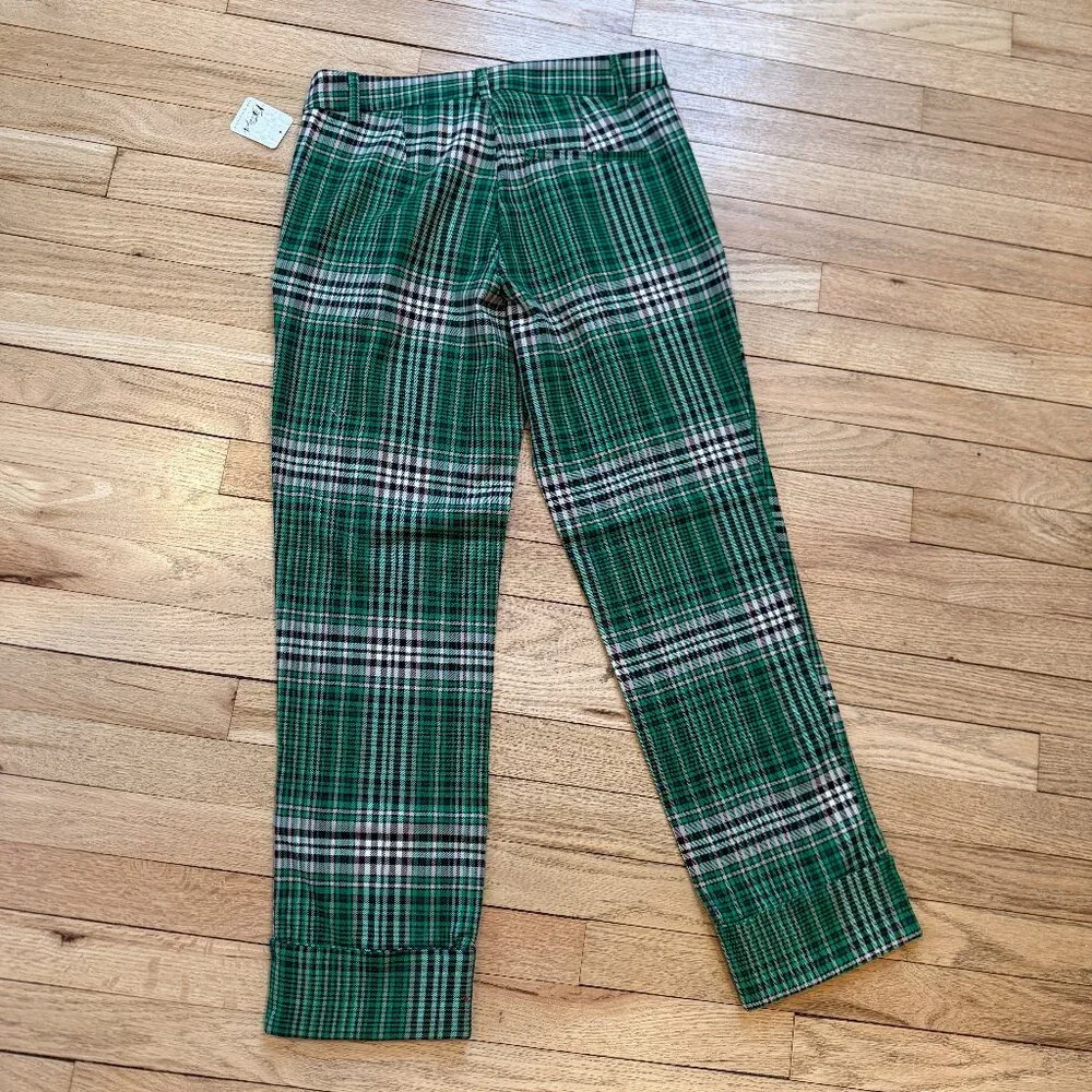 Free People All For Me Plaid Low Rise Green Cuffed Pants NWT Size 2